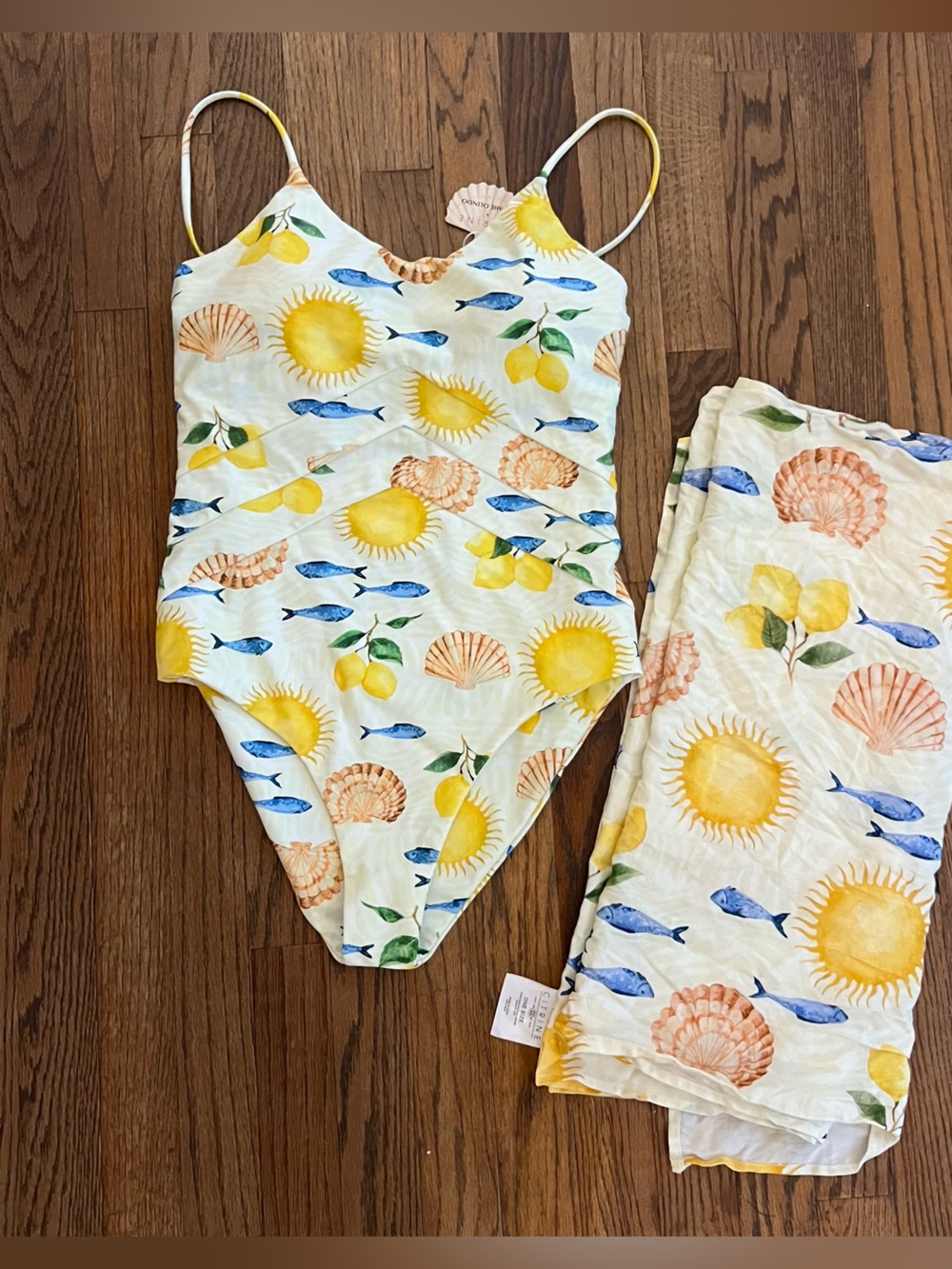 NEW CITRINE x NAOMIE OLINDO pippa one piece swimsuit w/ sarong PALOMA PRINT Sz M